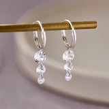 925 Silver Triple Crystal Raindrop Hoop Earrings