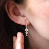 925 Silver Triple Crystal Raindrop Hoop Earrings